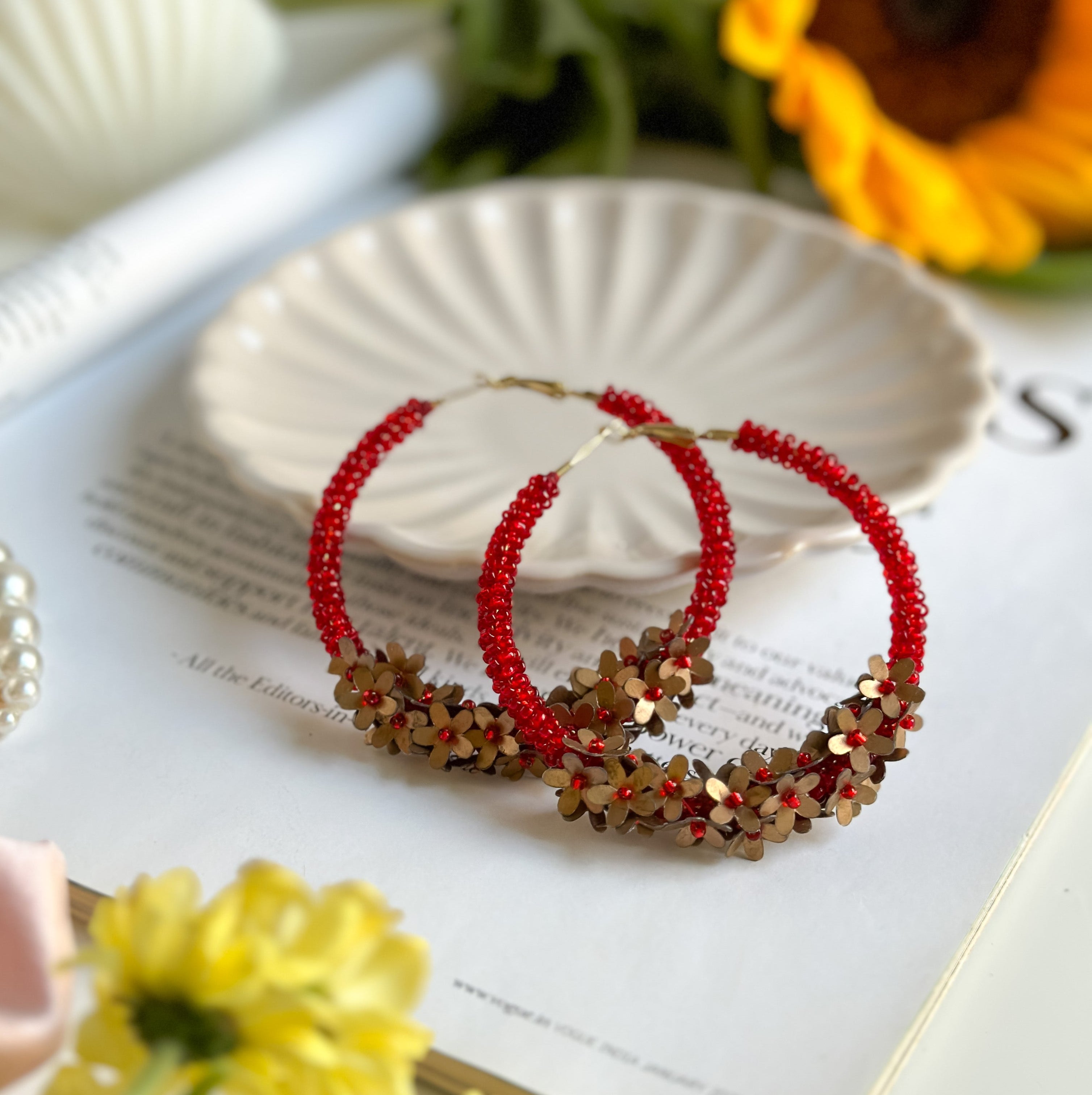 Red Floral Hoops