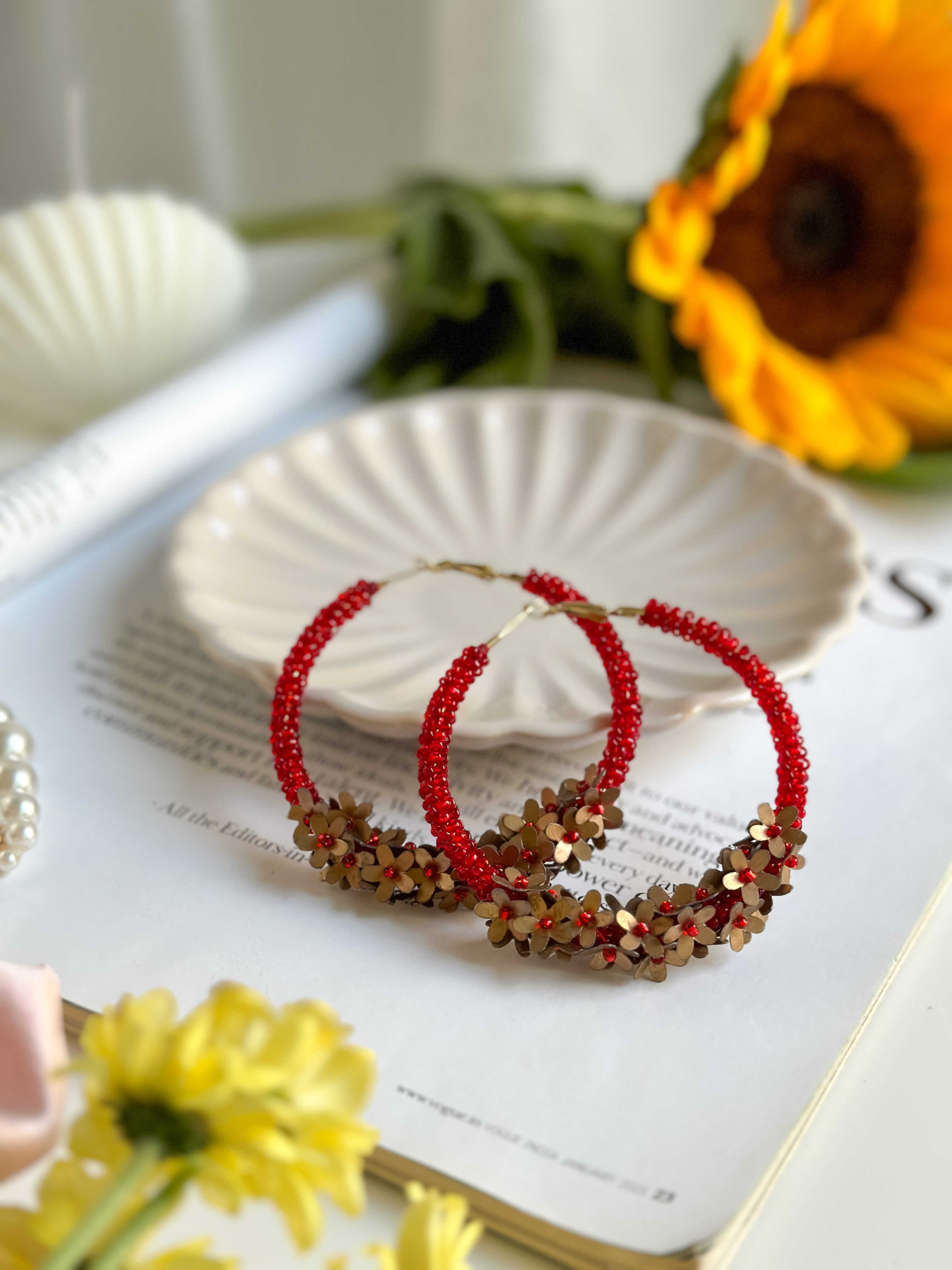 Red Floral Hoops