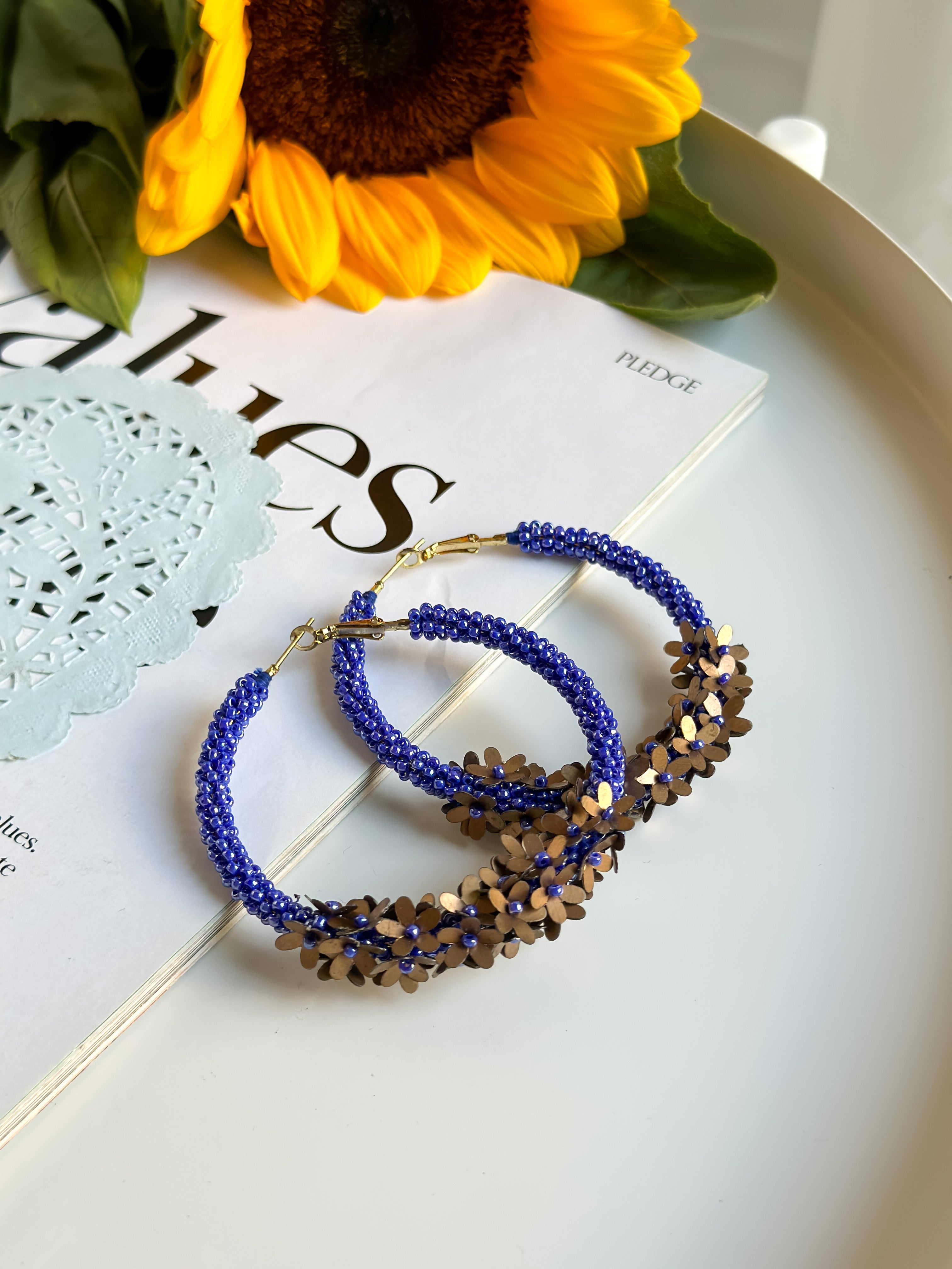 Dark Blue Floral Hoops