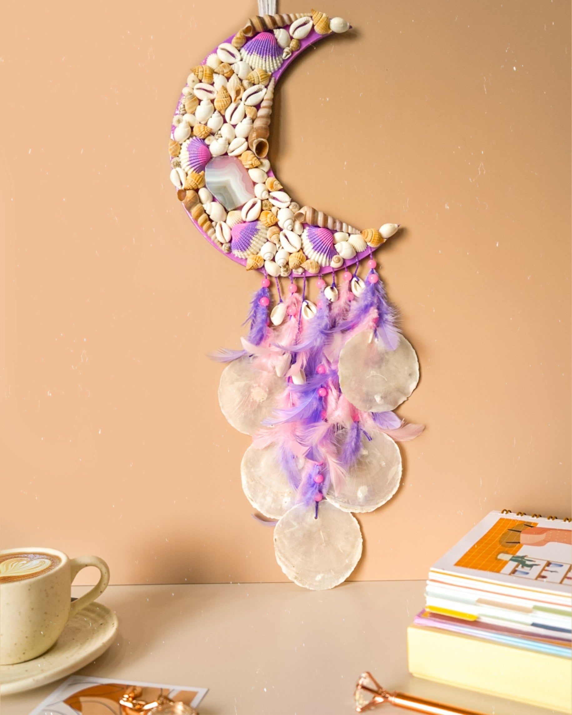 Pastel Pink and Lilac Moon Dreamcatcher