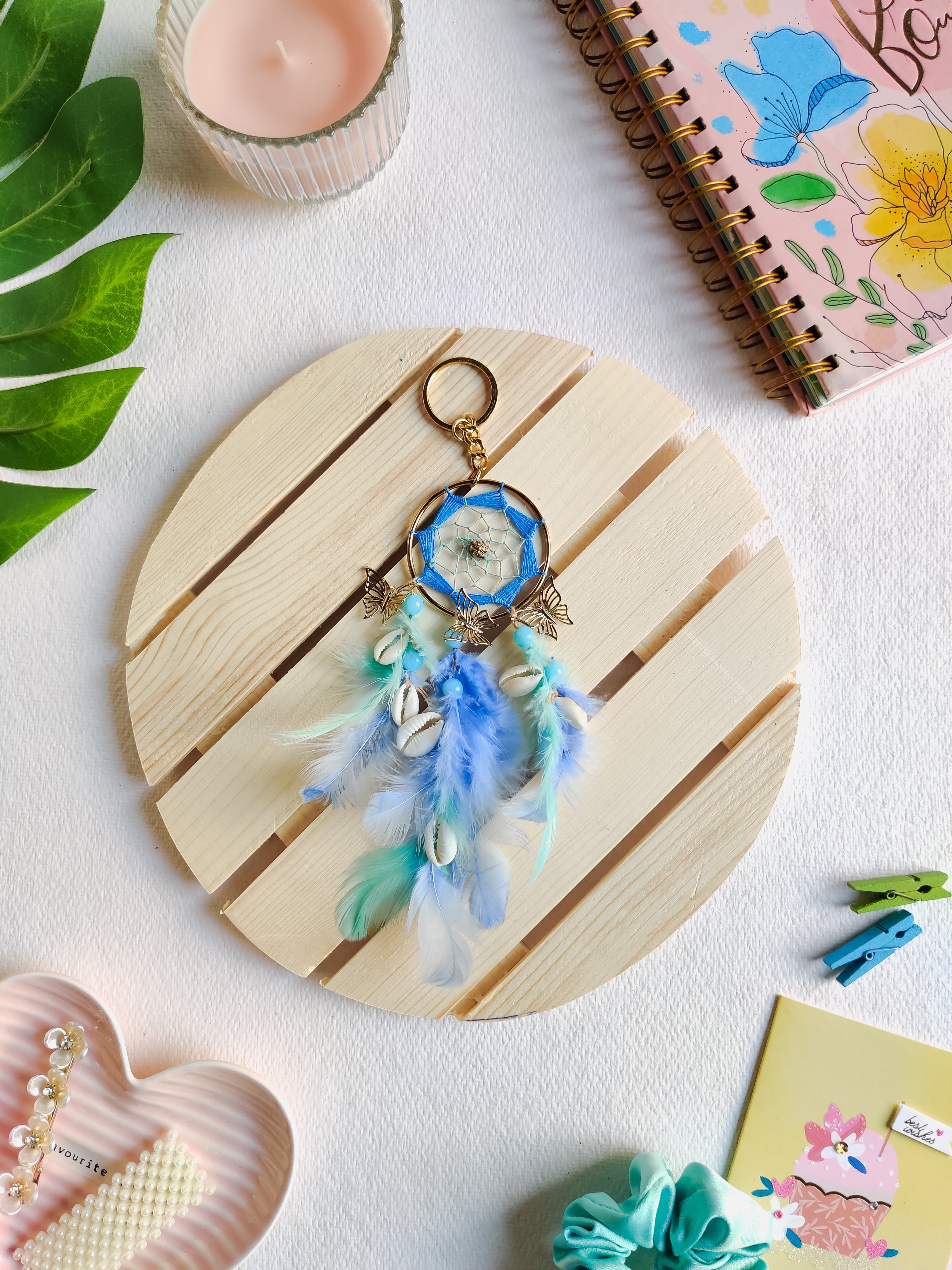 Powder Blue & Sage Dreamcatcher Keychain