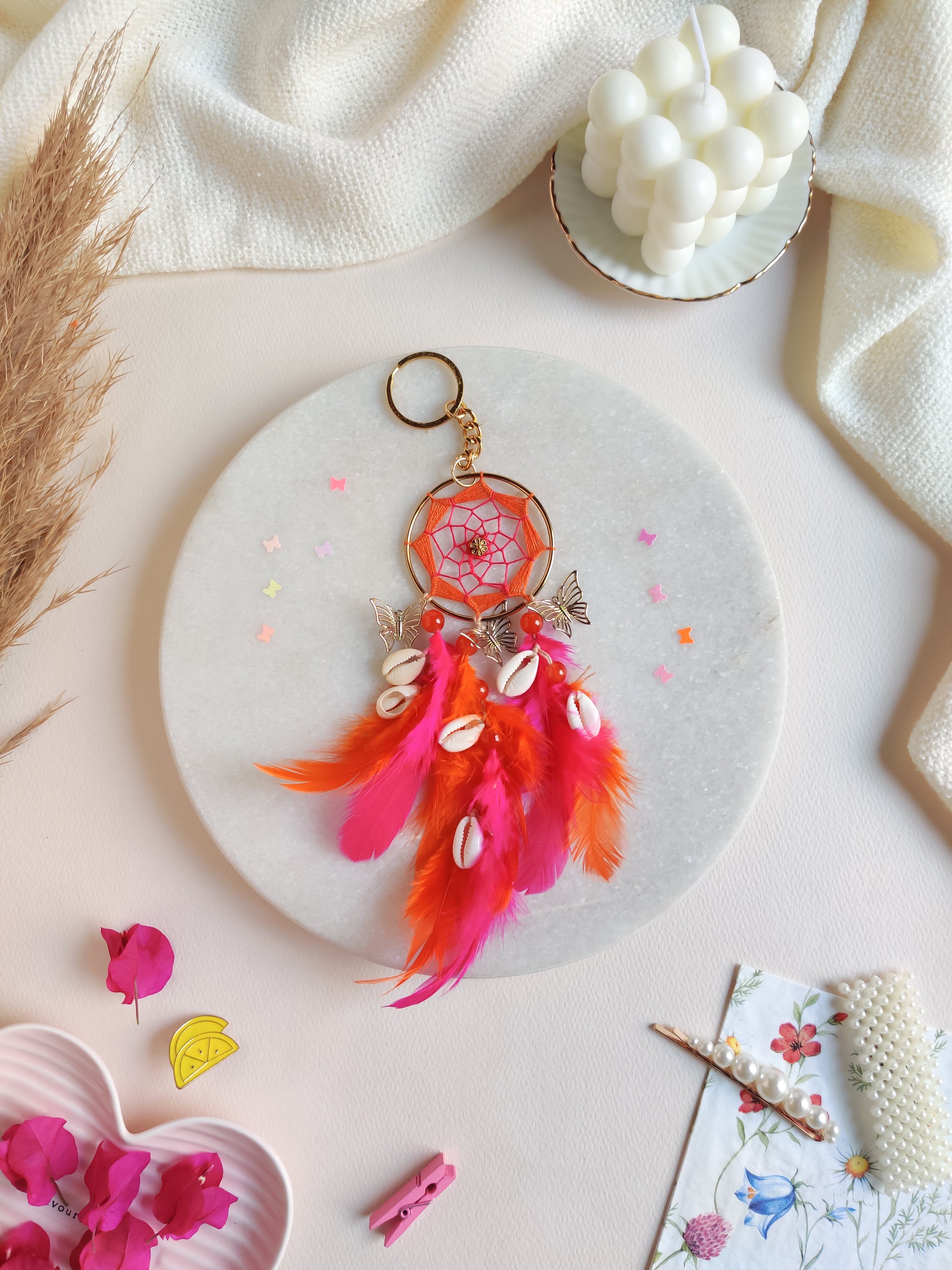 Orange & Pink Dreamcatcher Keychain