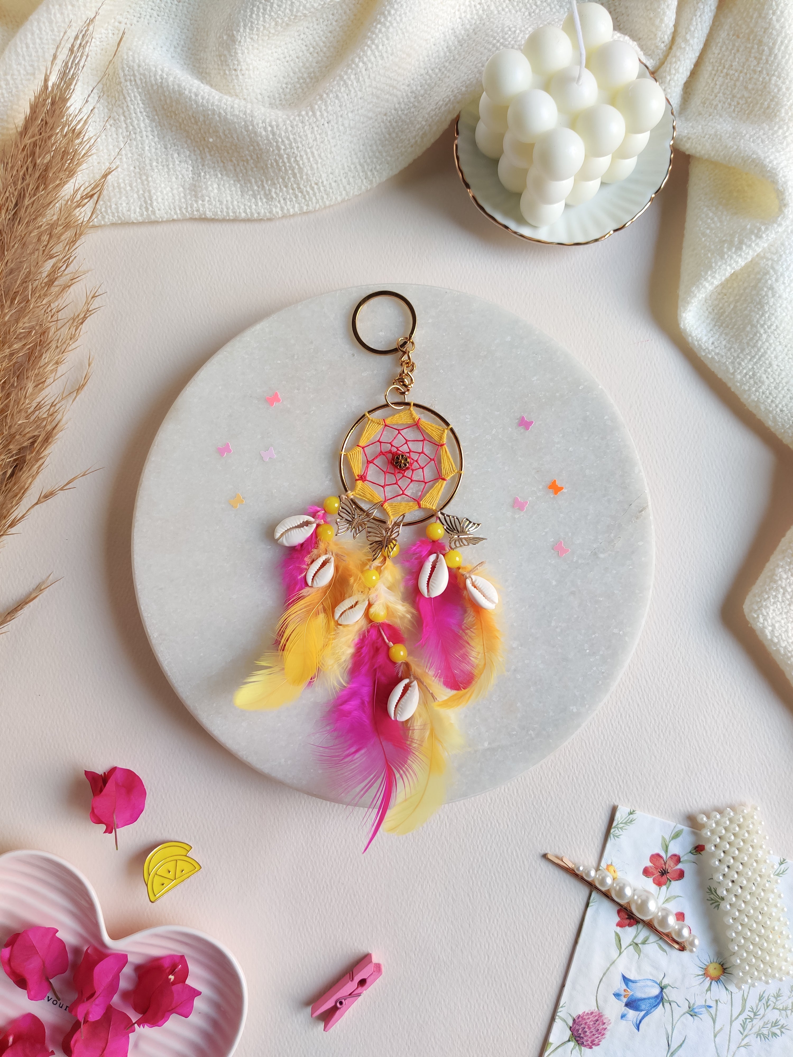 Yellow & Pink Dreamcatcher Keychain