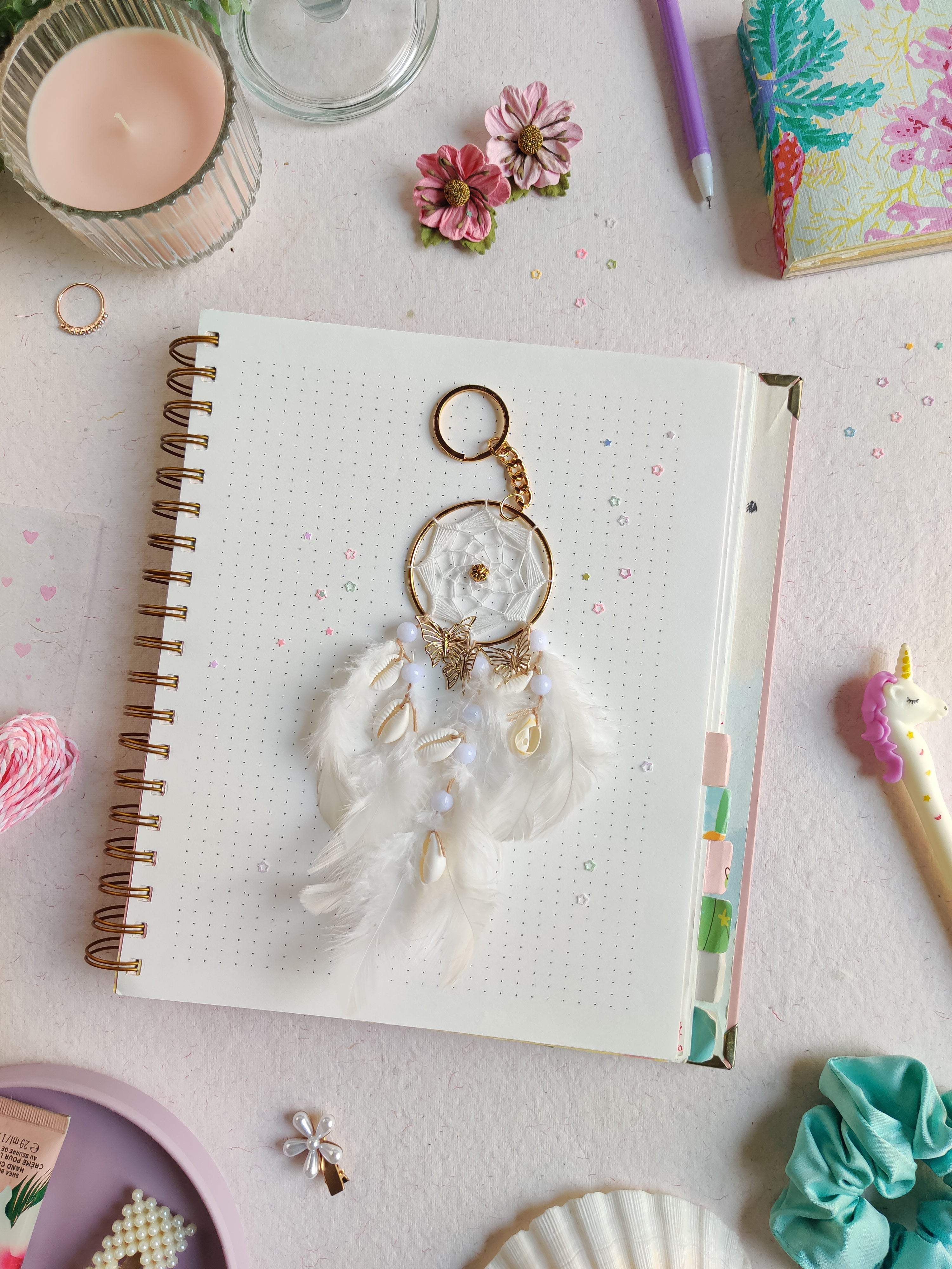 White Dreamcatcher Keychain