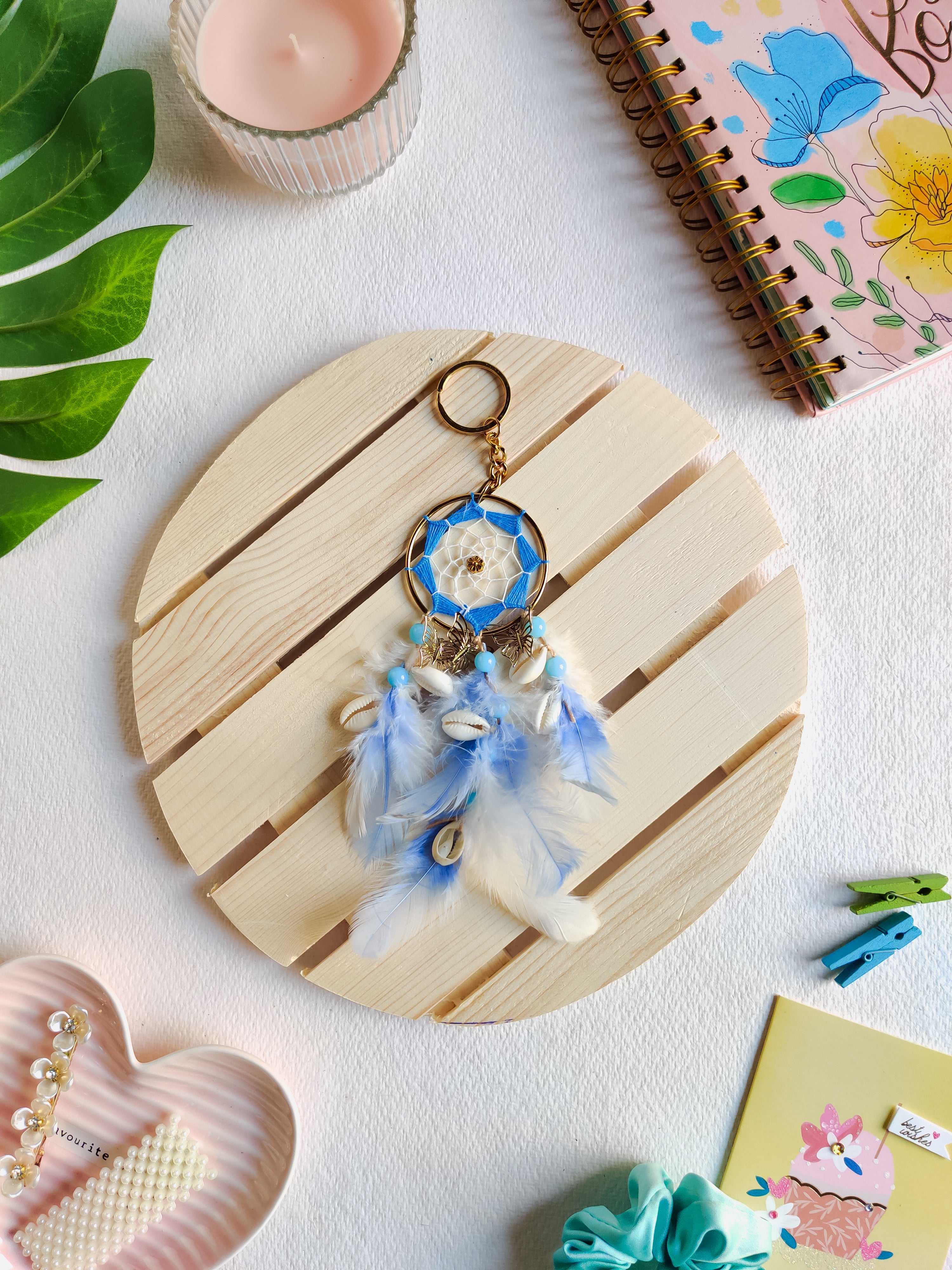 White & Powder Blue Dreamcatcher Keychain