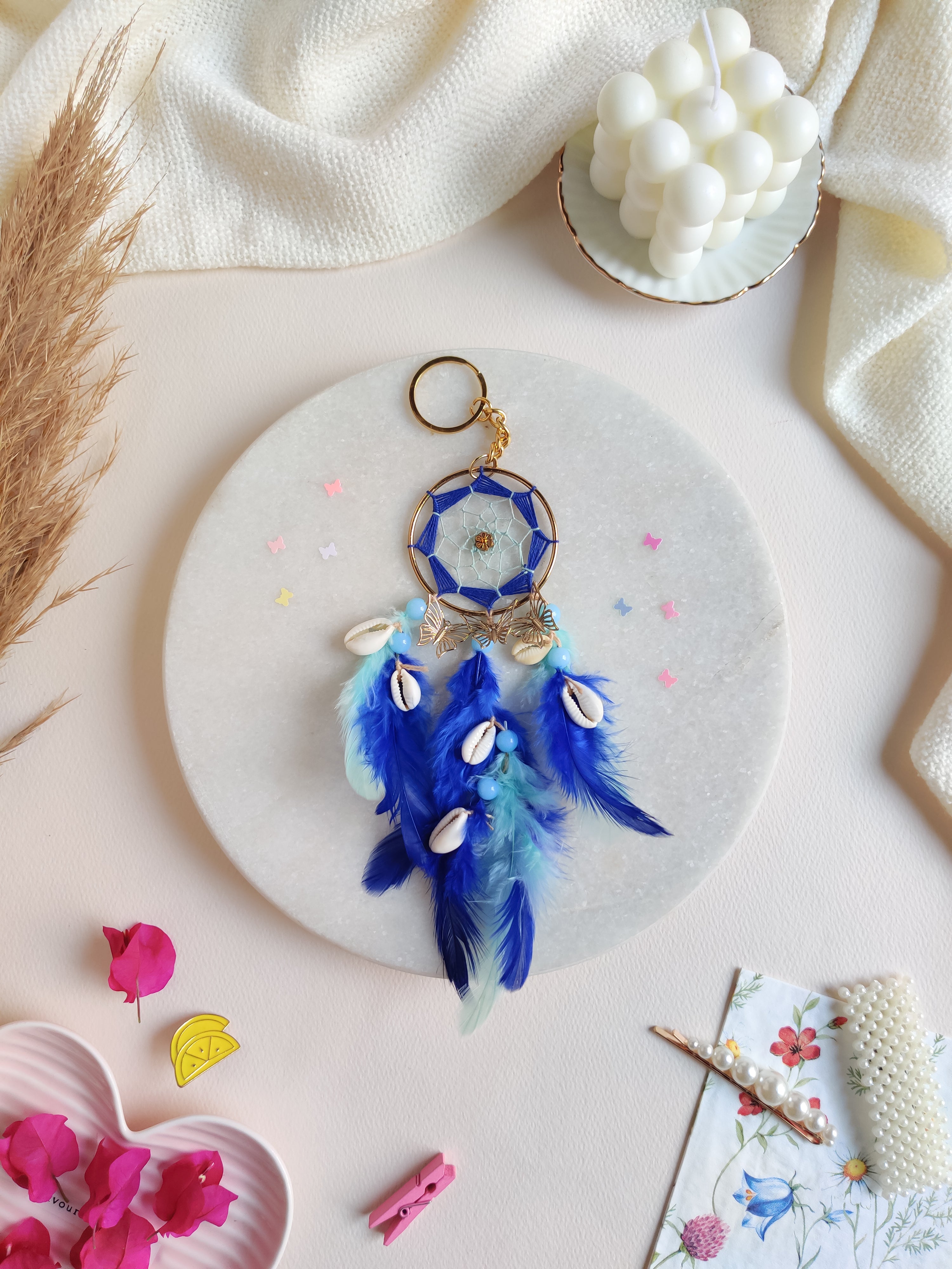 Shades of Blue Dreamcatcher Keychain