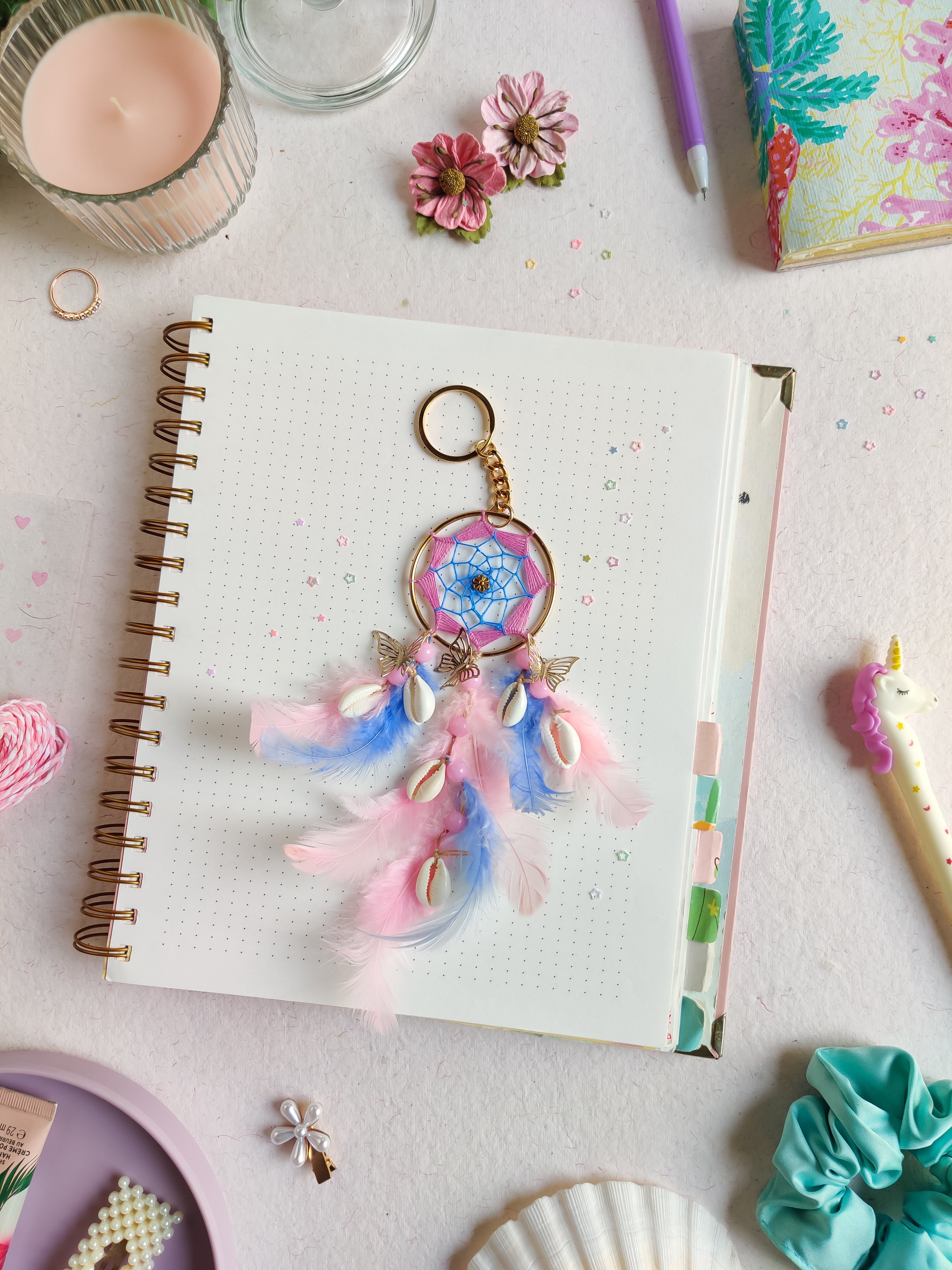 Light Pink and Powder Blue Dreamcatcher Keychain