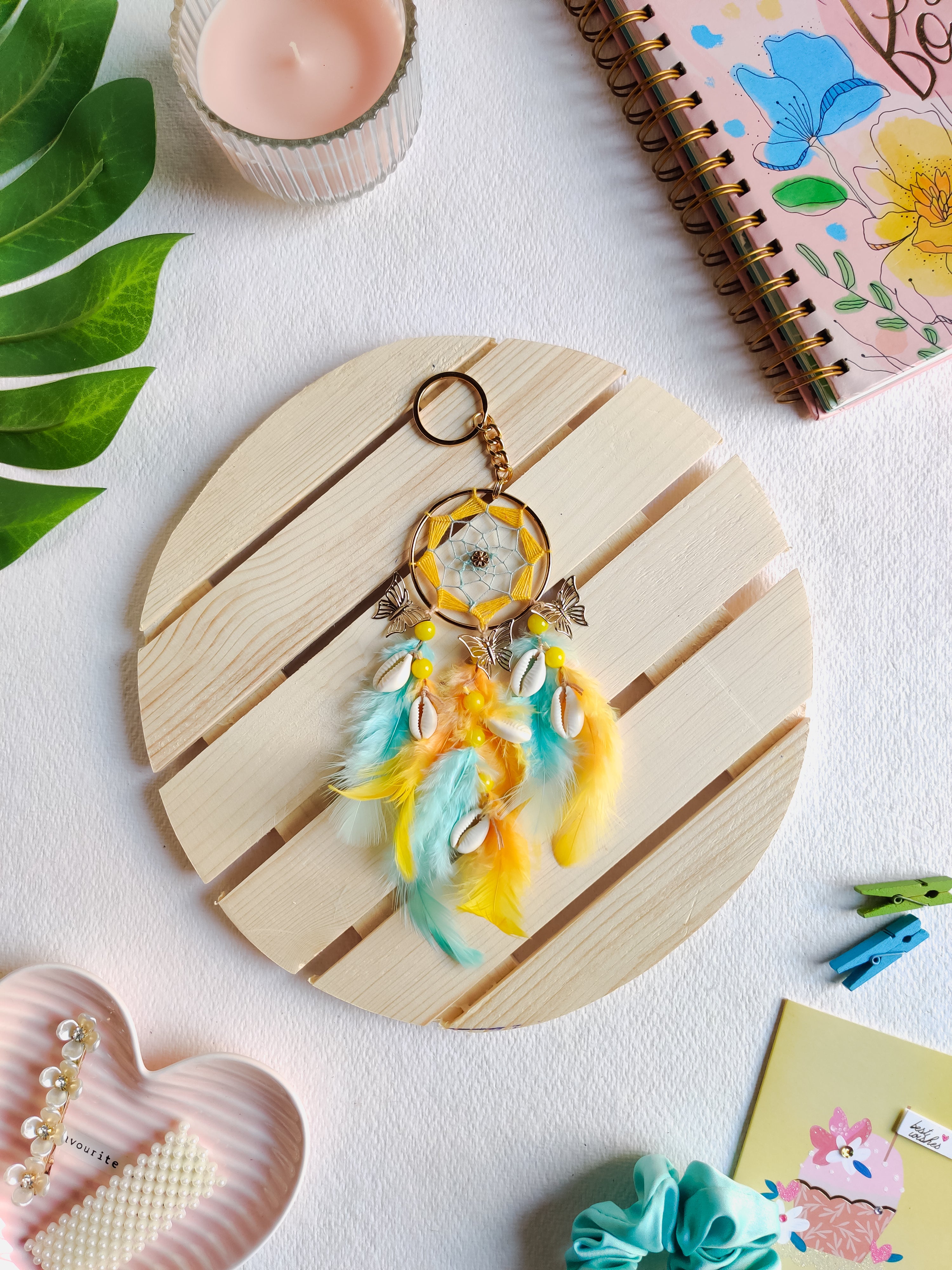 Yellow & Sage Dreamcatcher Keychain