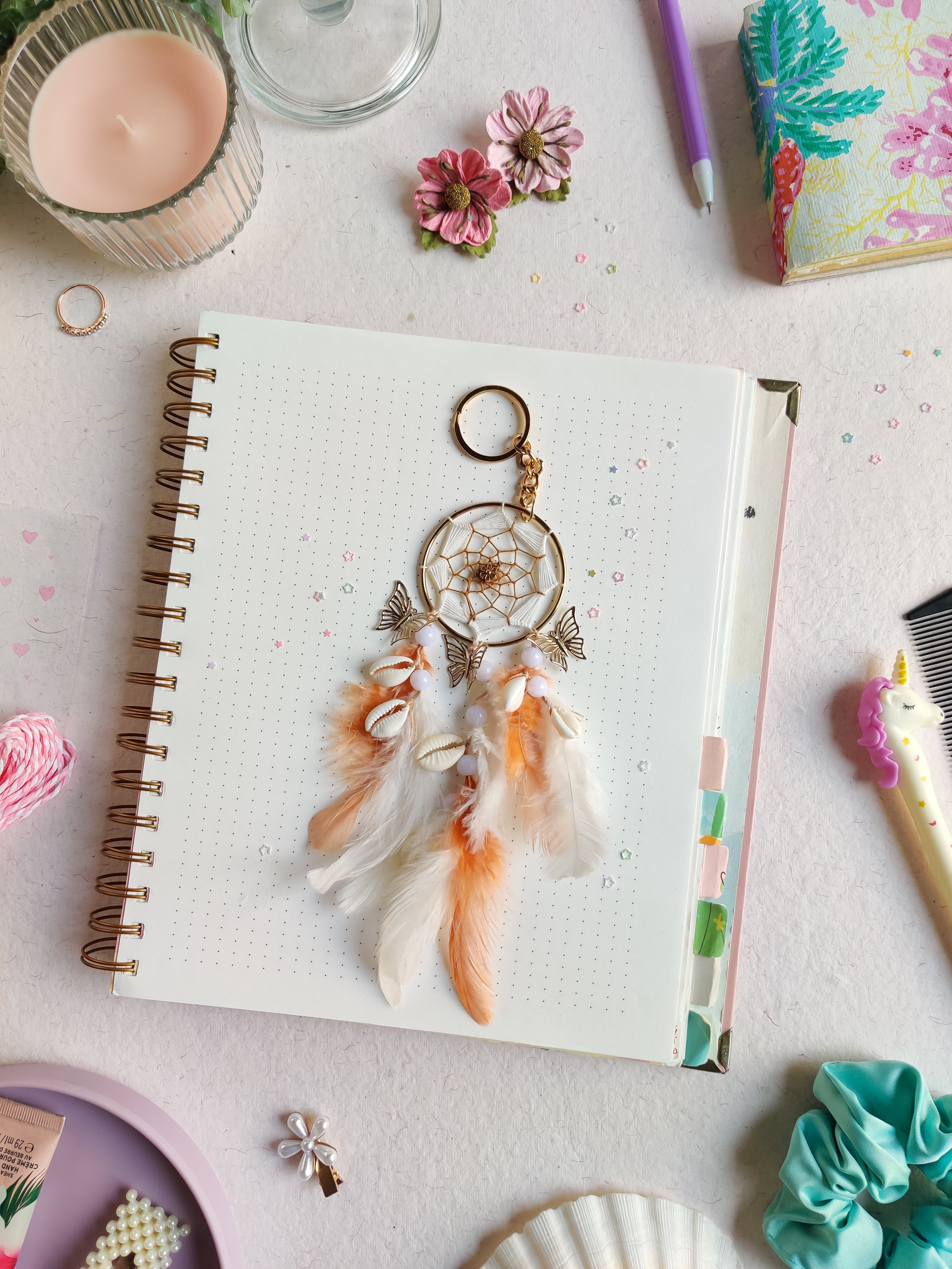 White & Brown Dreamcatcher Keychain