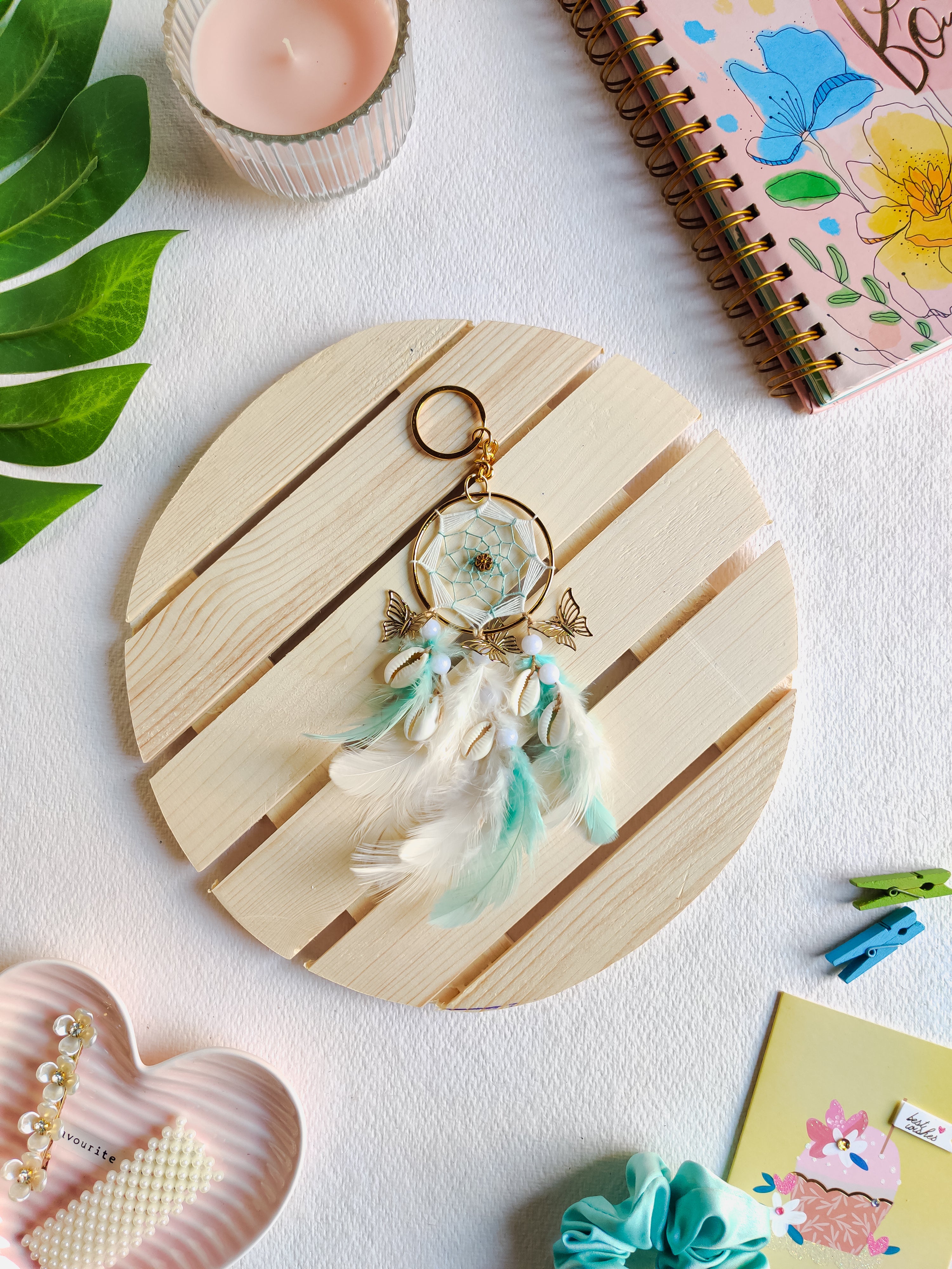 White & Sage Dreamcatcher Keychain