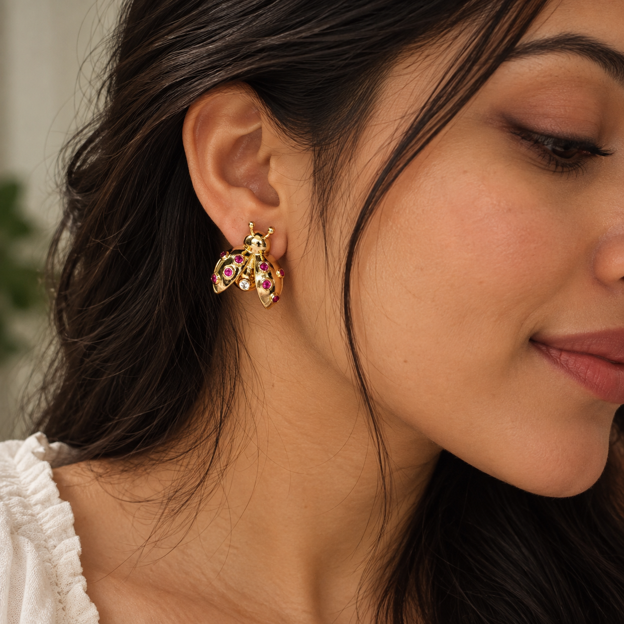 Ruby Beetle Earrings