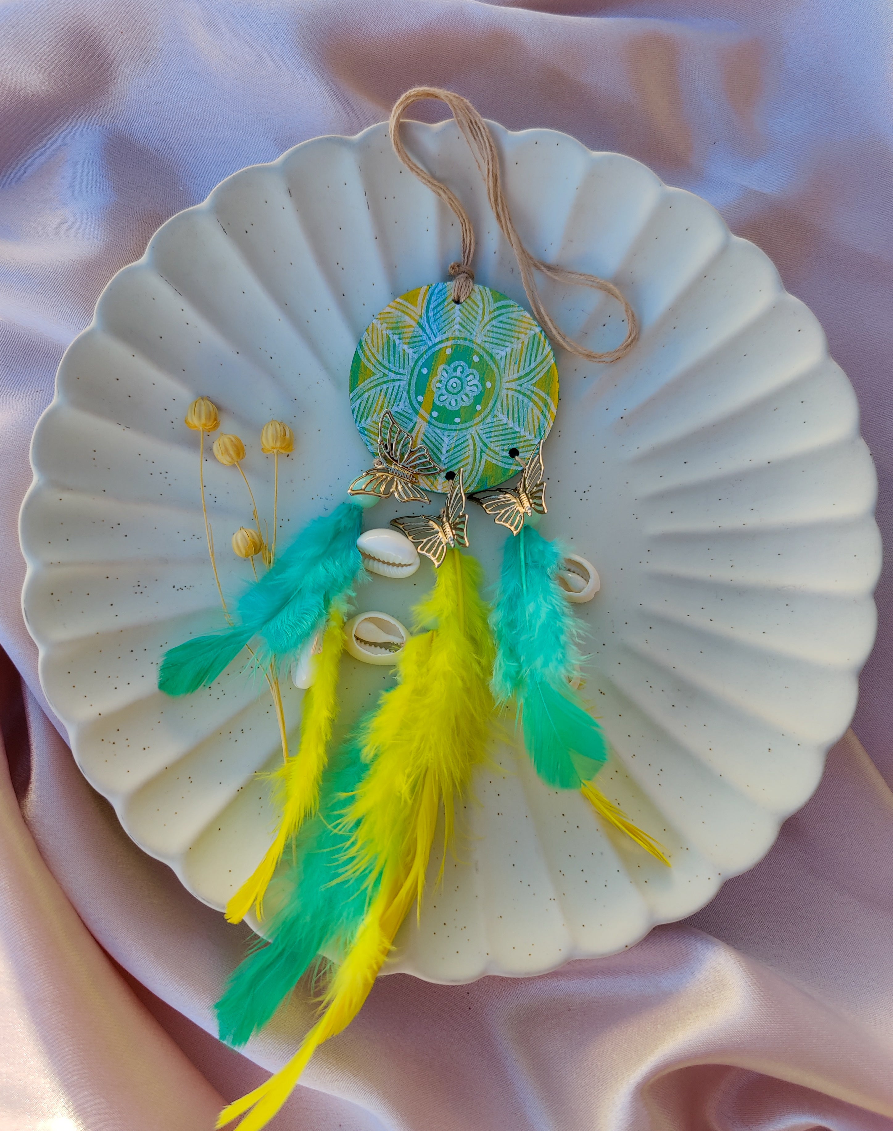 Charu Hand-painted Dreamcatcher - Yellow & Turquoise