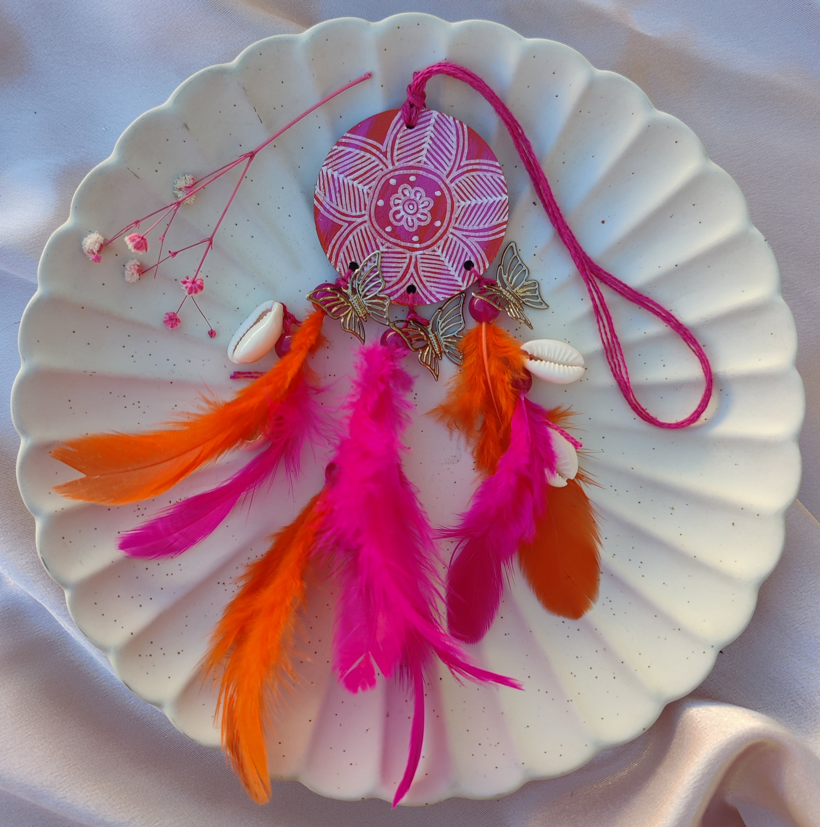 Charu Hand-painted Dreamcatcher - Orange & Pink